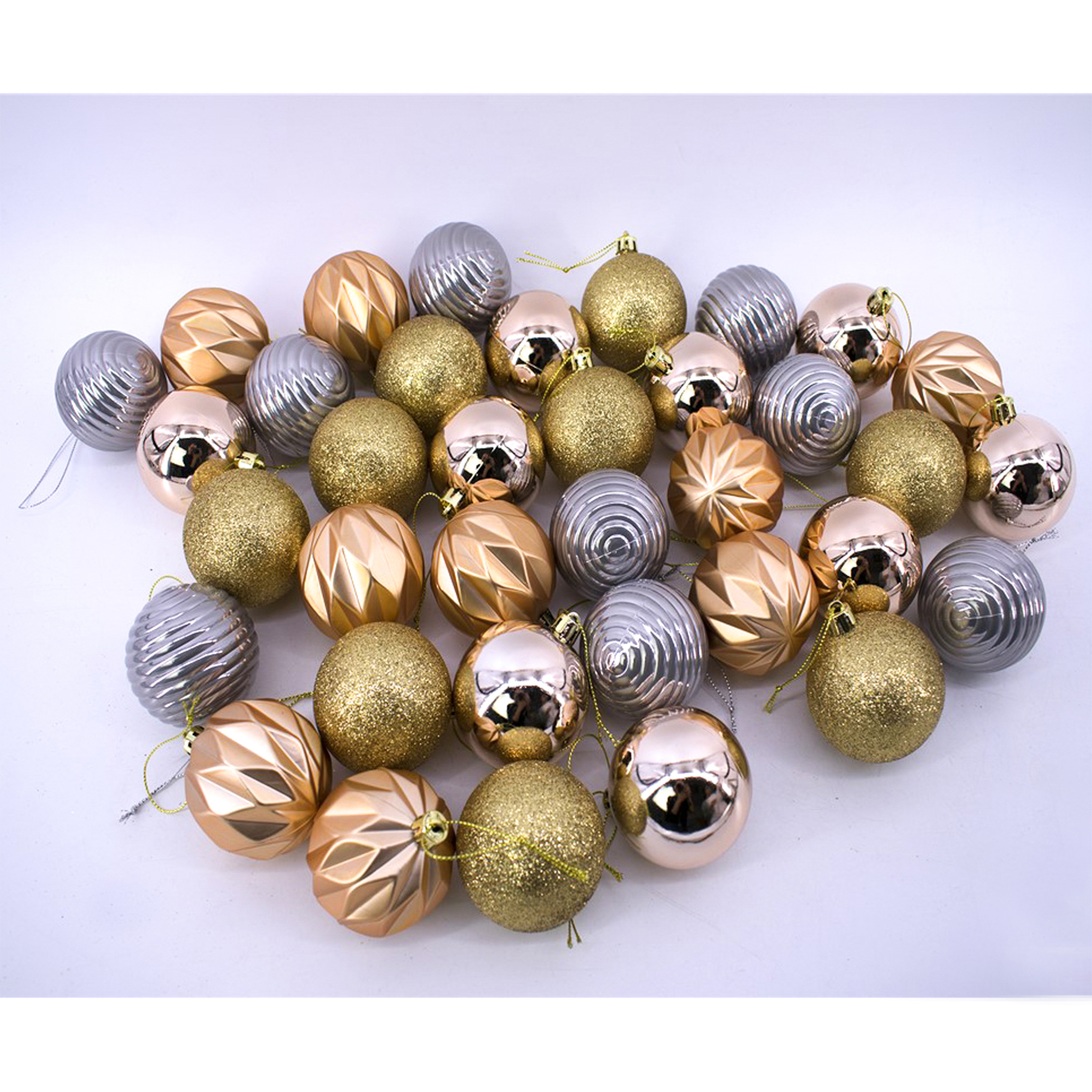 Set 36 Bolas Navide&ntilde;as Rosa, Dorado Y Perla