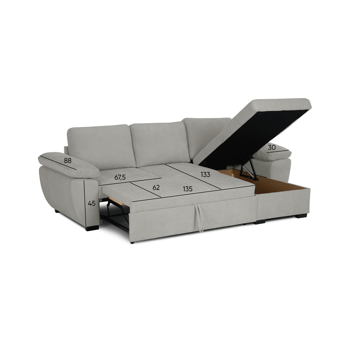 Sofá cama DRESDEN con arcón y chaise longue beige