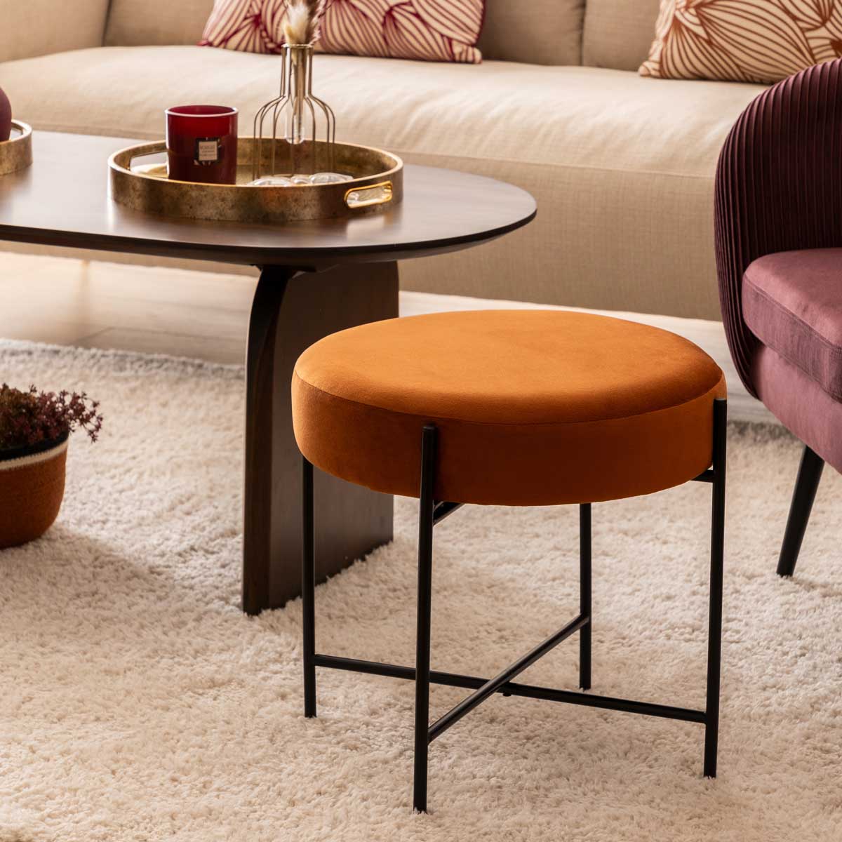 Taburete Arty Ámbar De Terciopelo