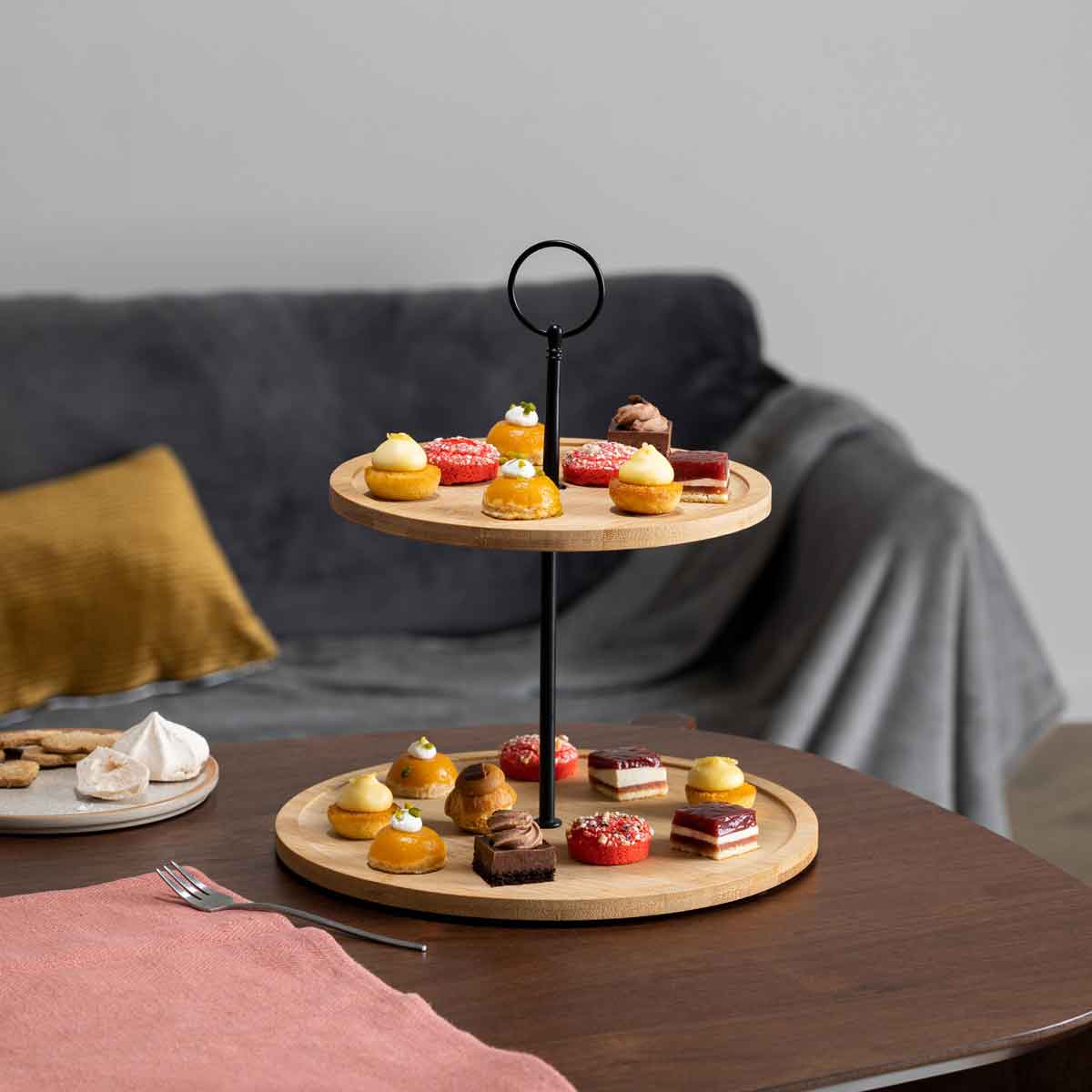 Plato de Servir de Bambú con 2 Niveles