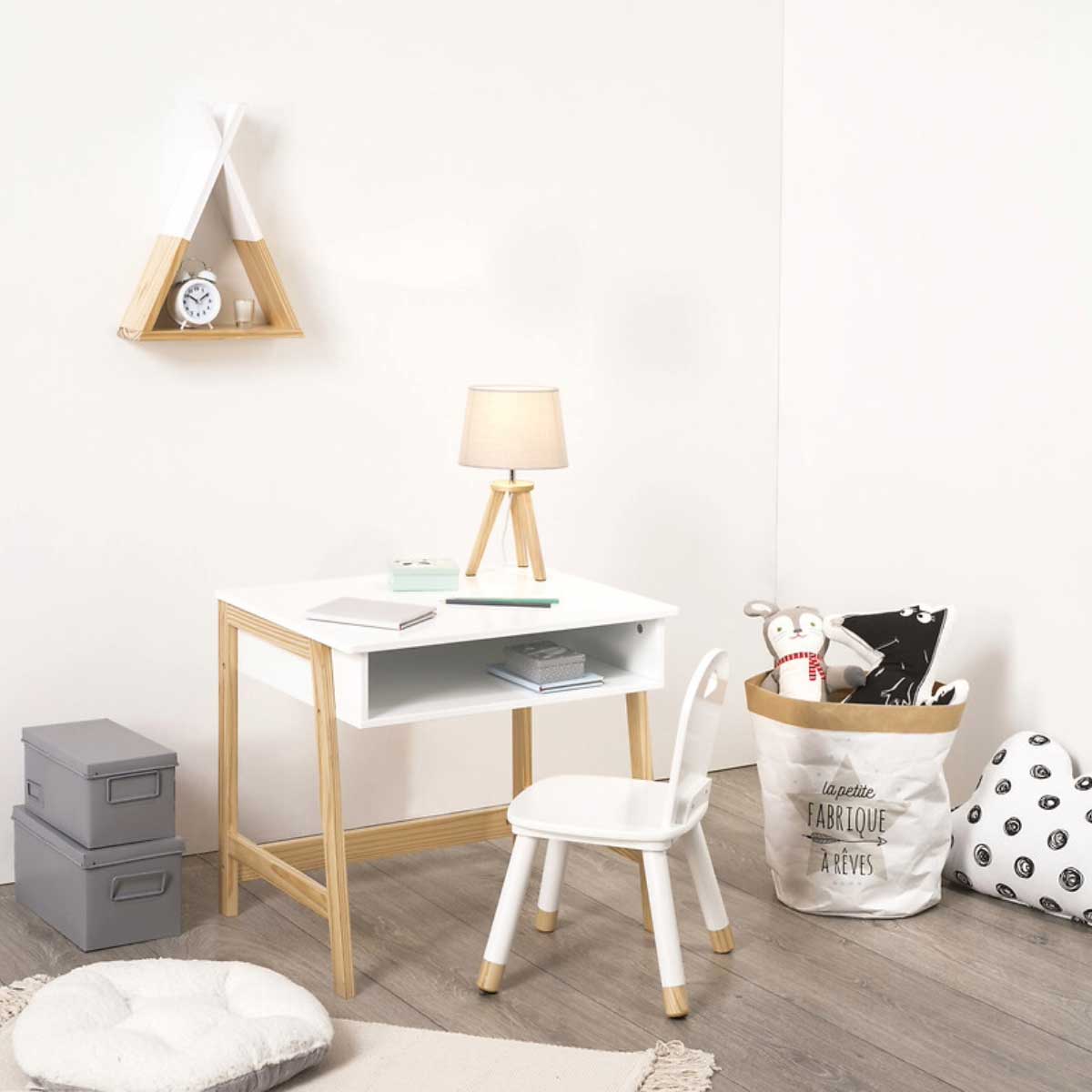 Lámpara De Mesa Gris Mdf 31x18.5Cm