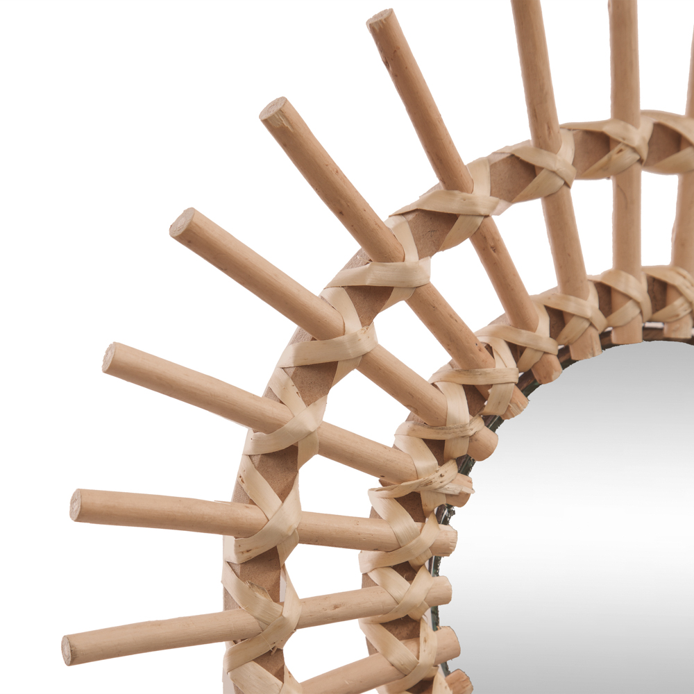 Espelho De Parede Sol Bege Rattan 30cm
