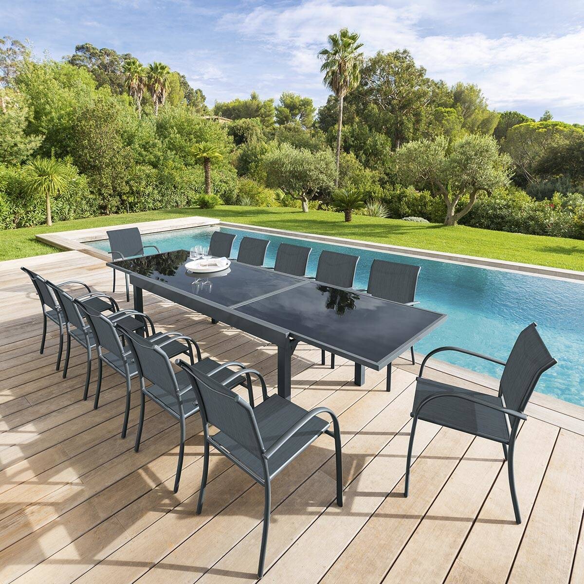 Mesa Extensível Piazza Cinza Graphite 200-320cm