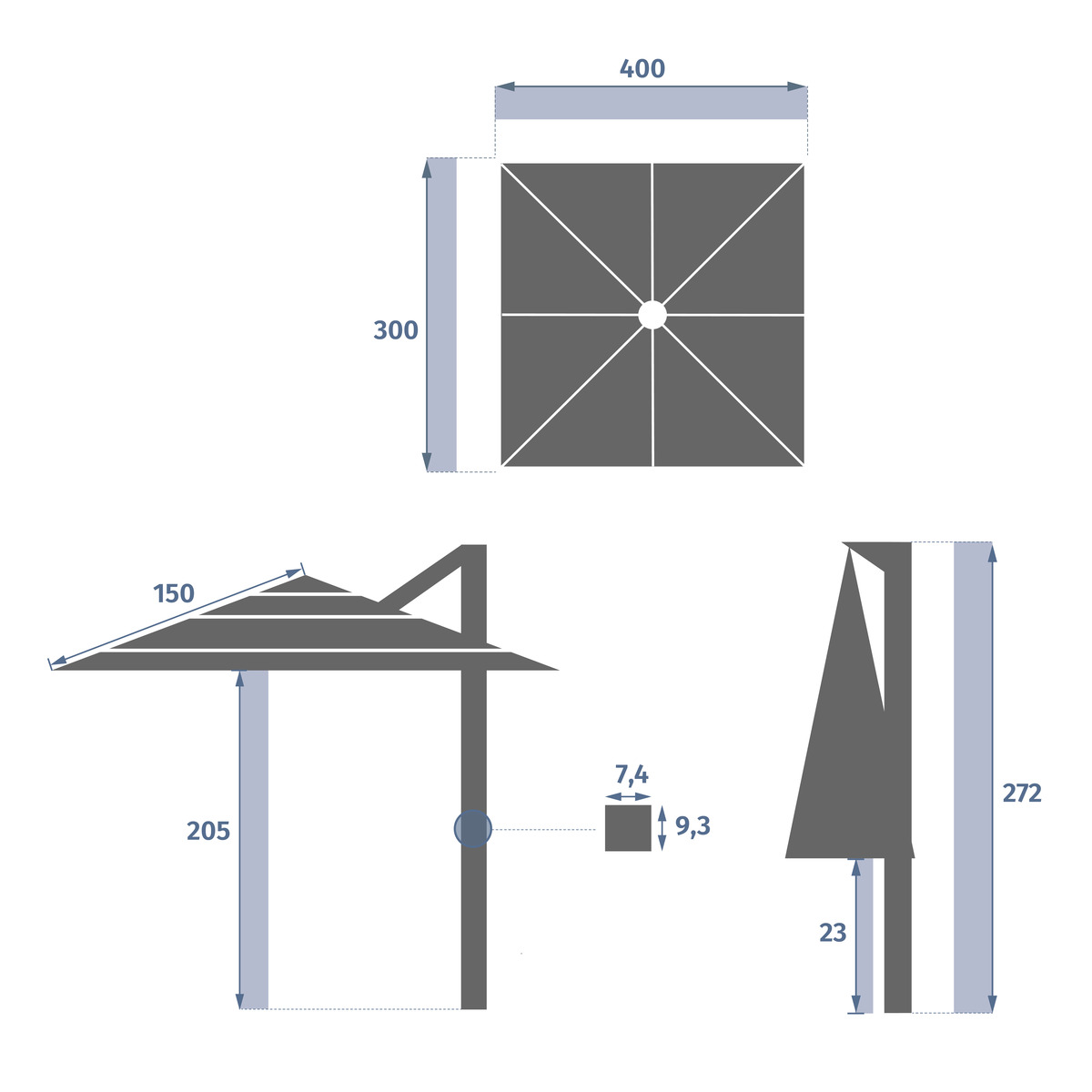 Parasol MELHIA gris graphite e antracite 4x3m