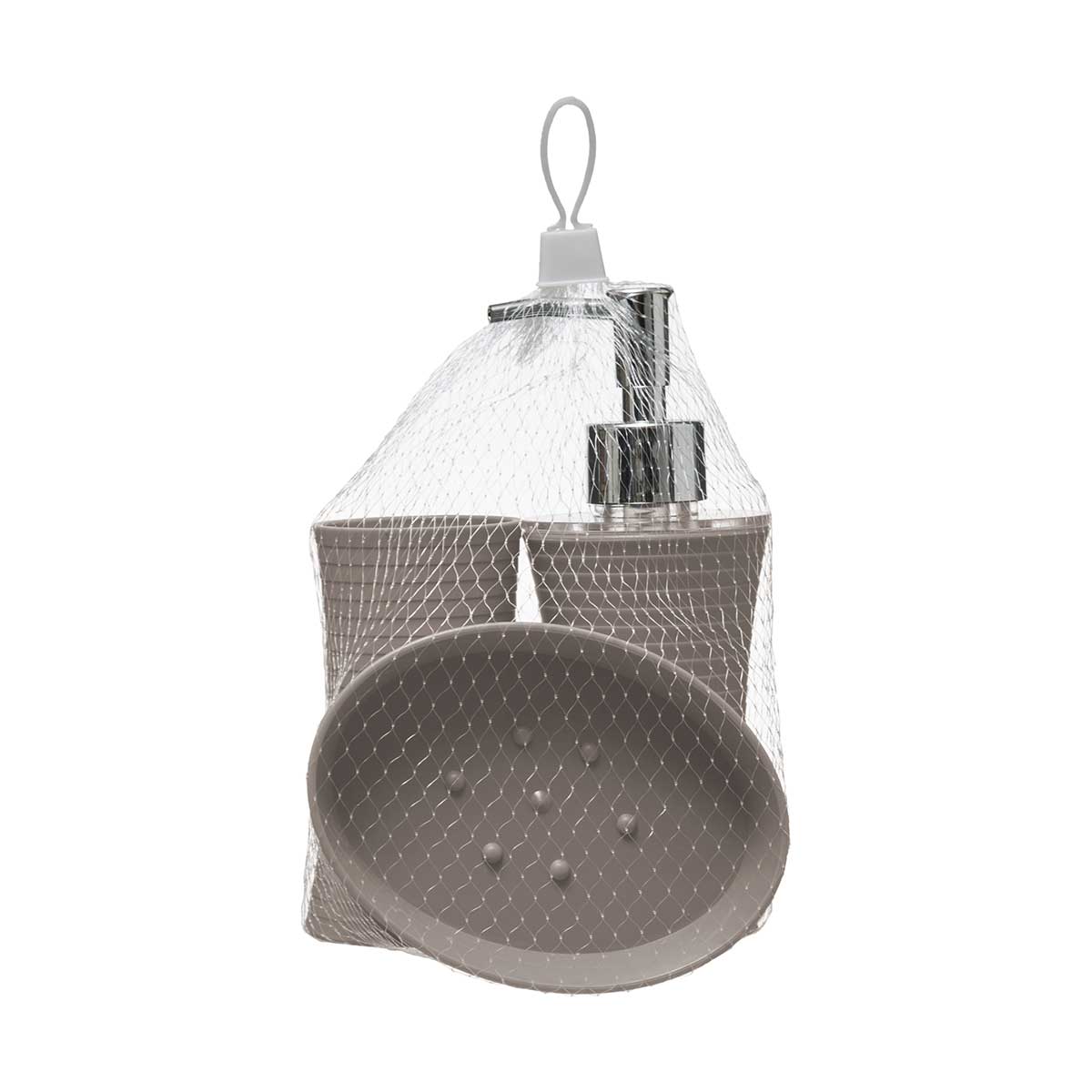 Conjunto De 3 Acessórios WC Riscas Taupe