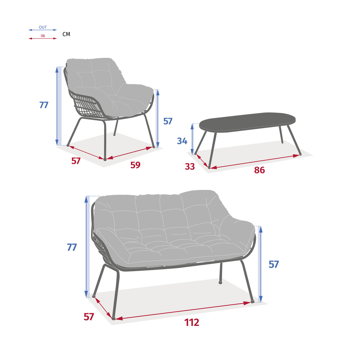 Juego de Jardín PAOPAO gris graphite 4 plazas