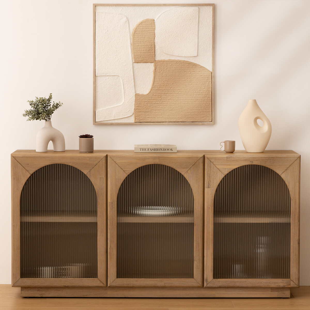 Cuadro decorativo relieve abstracto AMARI beige