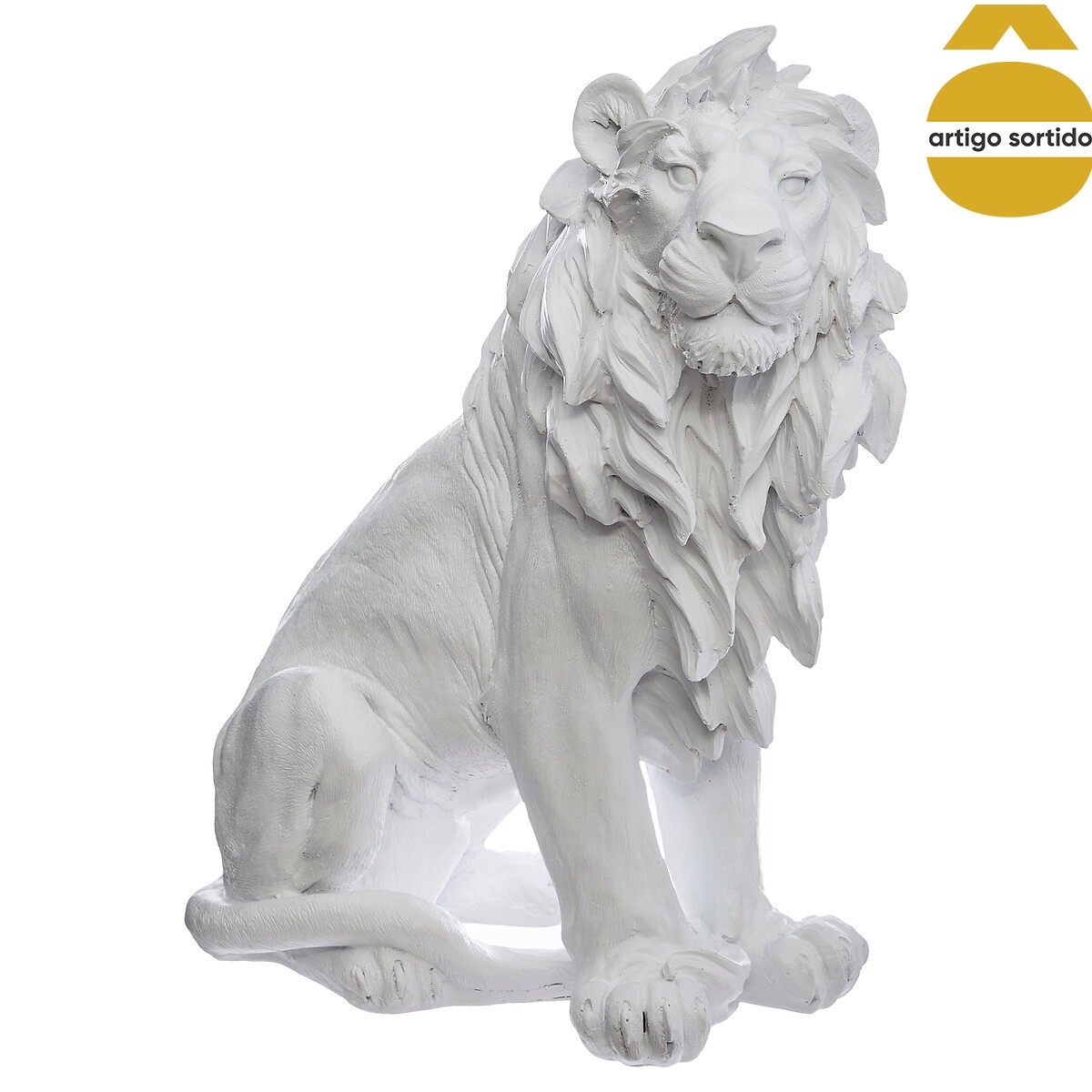 Estatua León Resina Blanco/Negro 31Cm