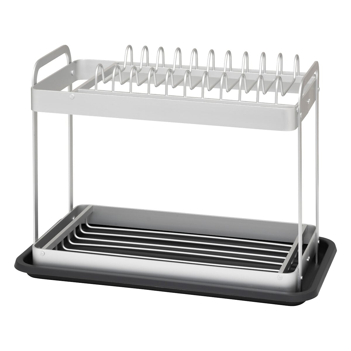 Escurreplatos con 2 niveles gris de aluminio