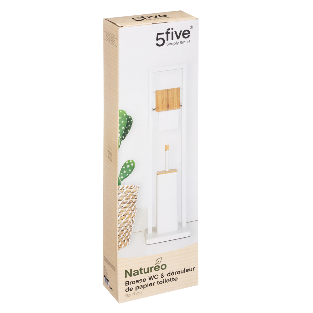 Escova Wc Com Suporte Branco Em Bambu