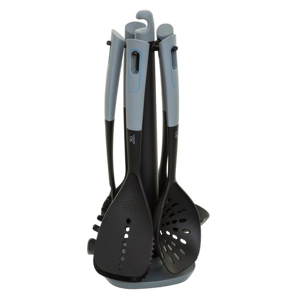 Conjunto 5 Utens&iacute;lios Preto Com Suporte