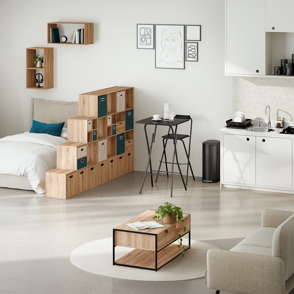 Estanter&iacute;a de roble con 2 cubos MIXMODUL