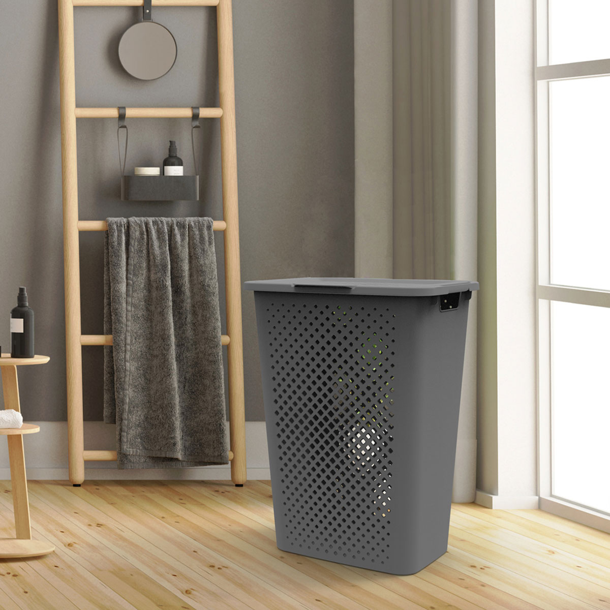 Cesto De Ropa Con Tapa Gris 50L 