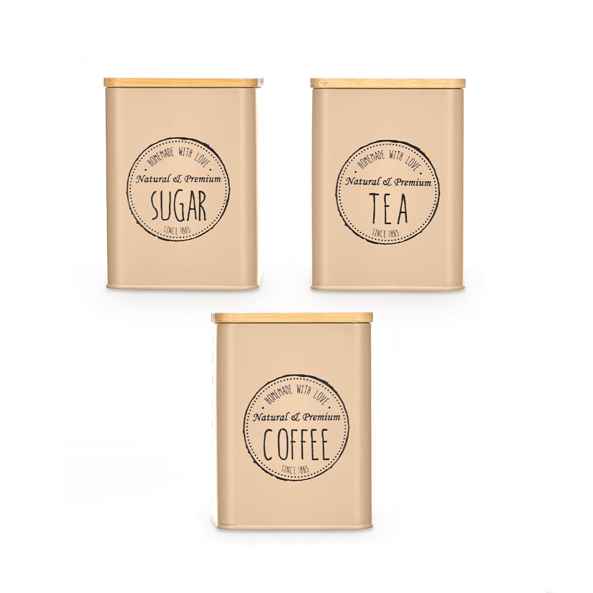 Lata para caf&eacute; beige con tapa de bamb&uacute;