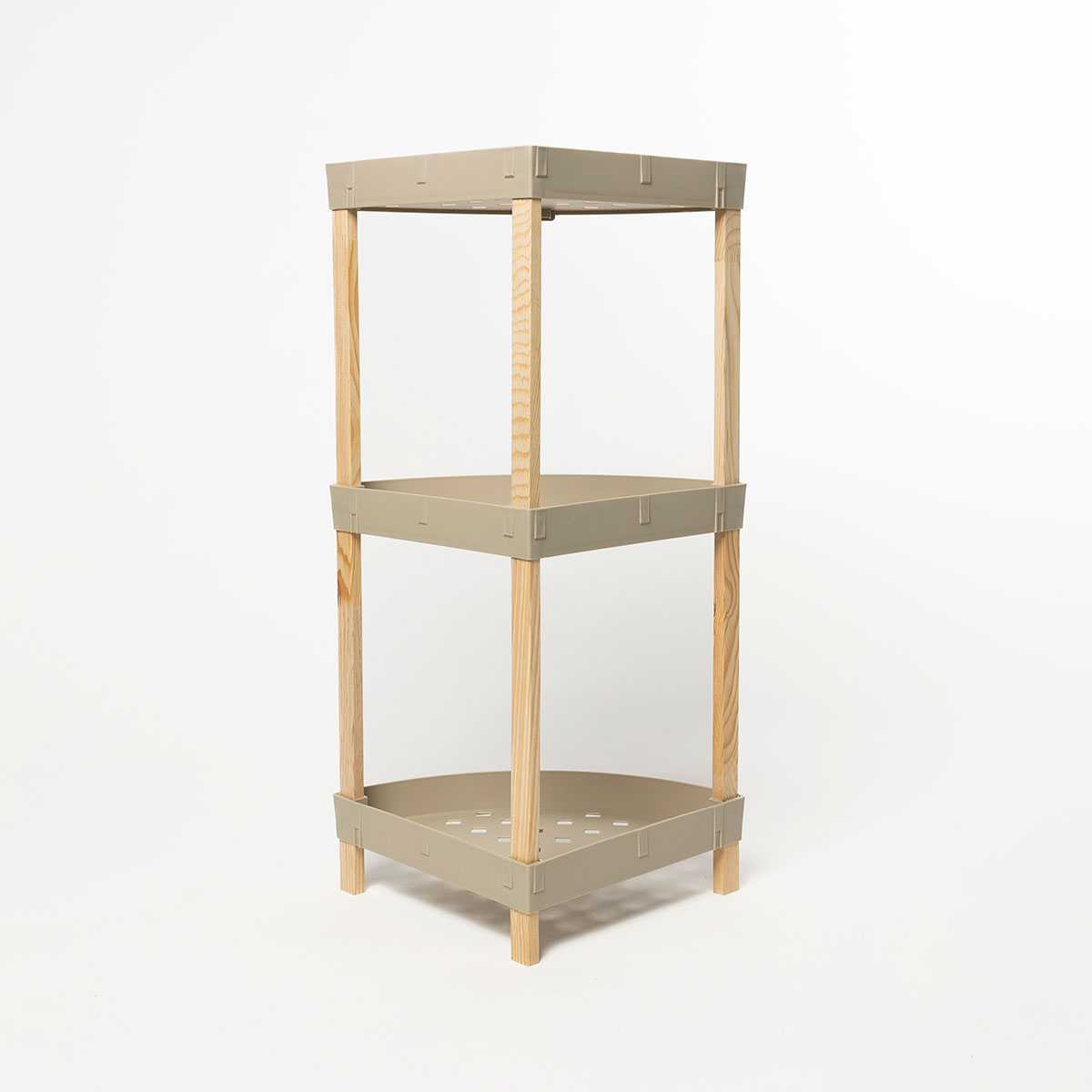 Estante esquinero con 3 niveles beige de madera
