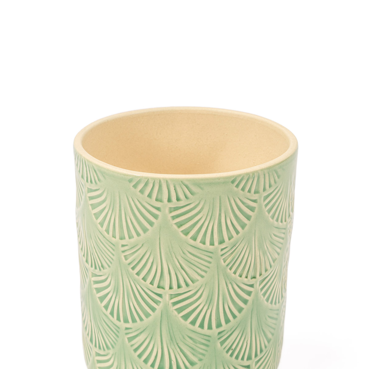 Maceta Cerámica Hojas Verdes 11x13.2Cm