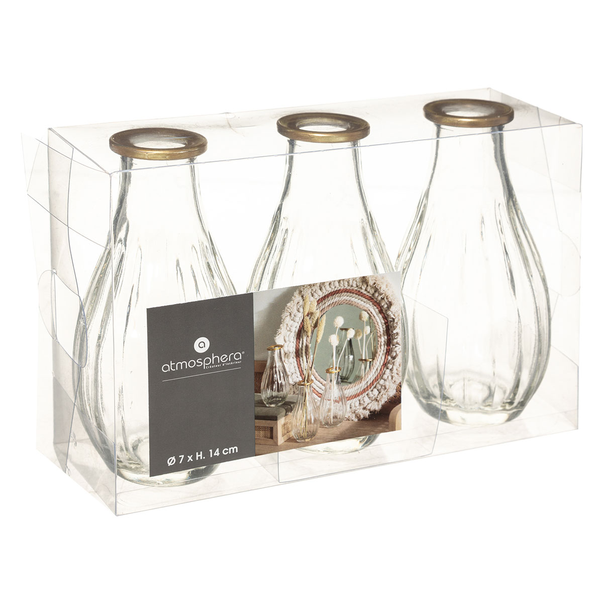 Set 3 jarrones de vidrio WONDER 14cm