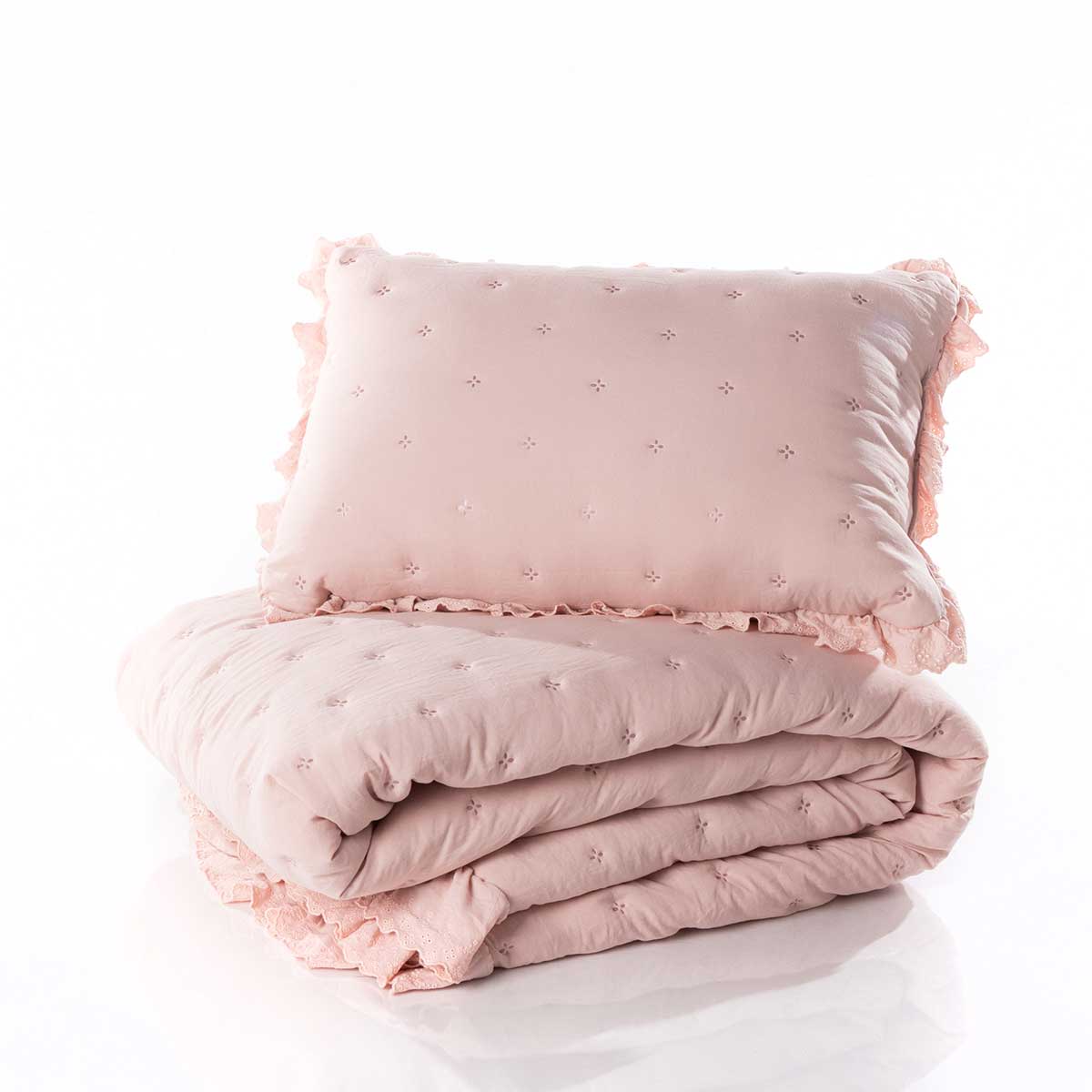 Cojín AMALFI rosa con encaje 45x60cm