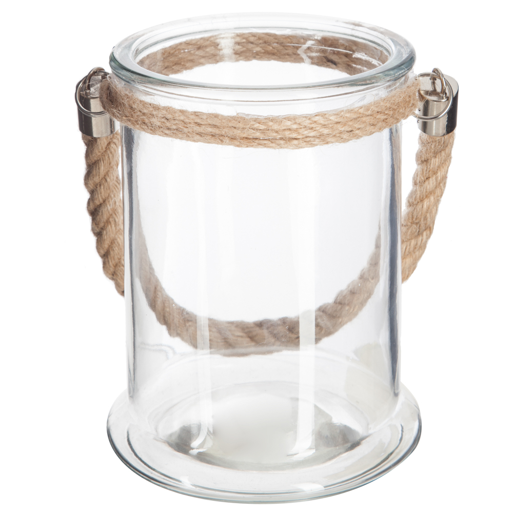 Farol De Vidrio C/Cuerda Lena 12.5x17Cm