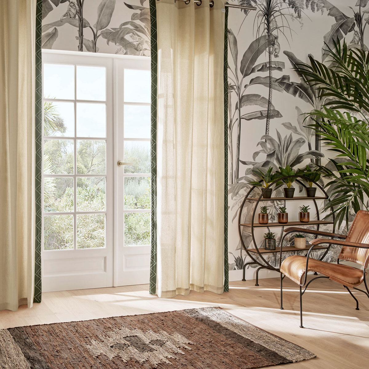 Cortina Exotic Panama Bege E Verde Caqui 140x260cm