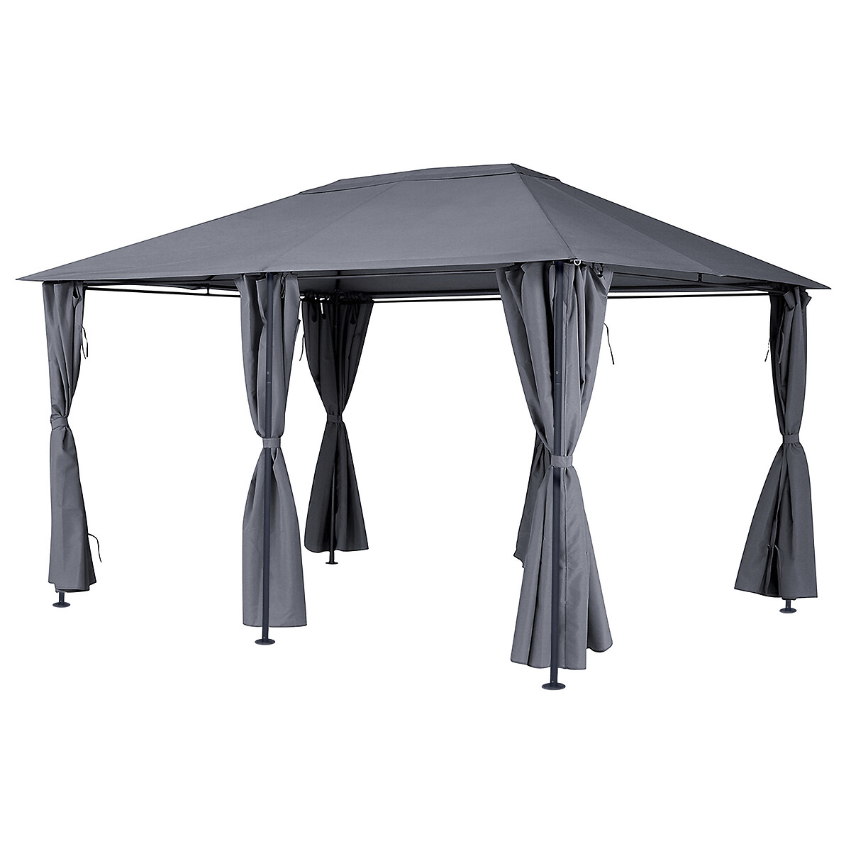 P&eacute;rgola SANTORINI gris ard&oacute;sia con cortinas 3x4m