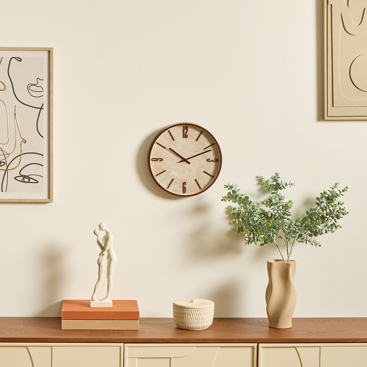Reloj NELLA marr&oacute;n con efecto travertino D29cm