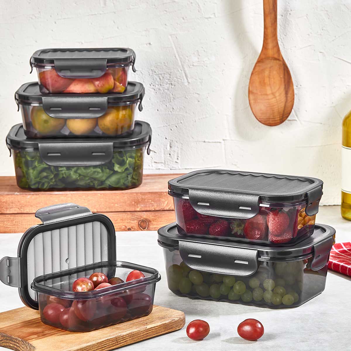 Set de 3 cajas herm&eacute;ticas gris