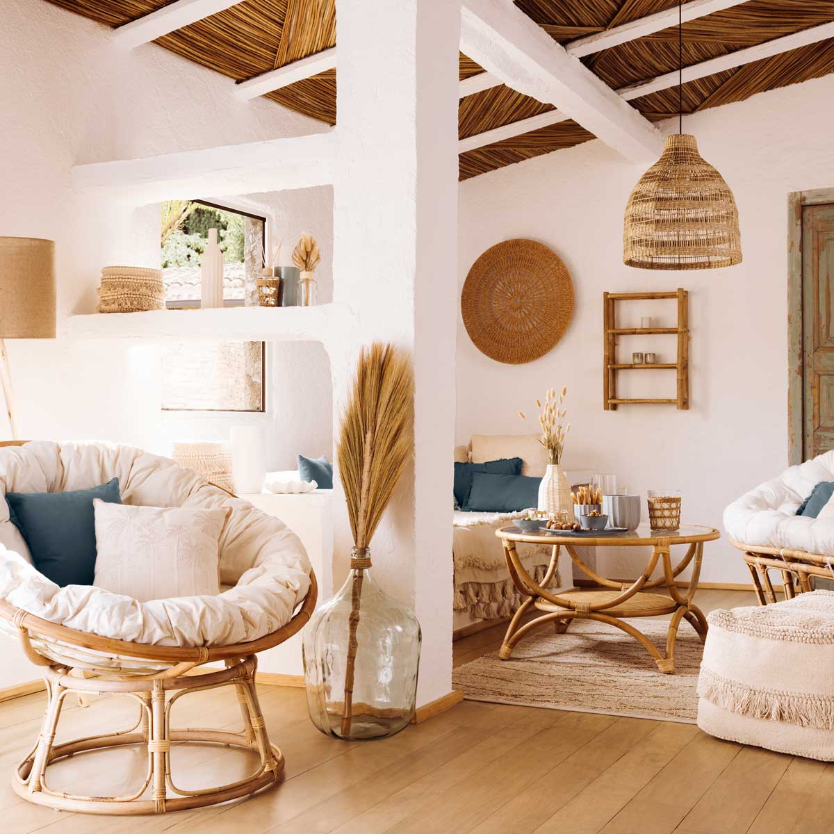 Candeeiro De Teto Bege Em Rattan Sea View