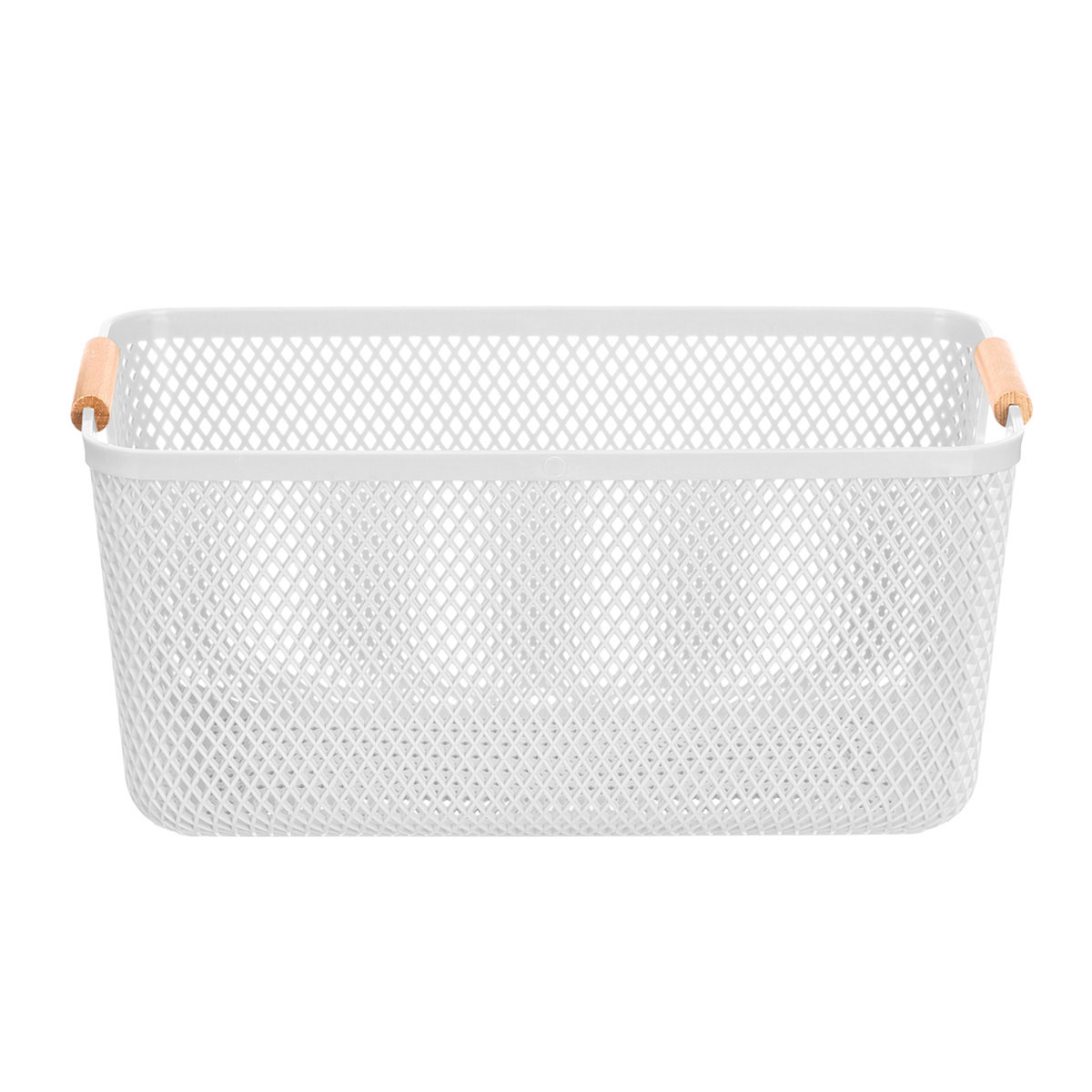 Cesto blanco con asa de bamb&uacute; 36x22cm