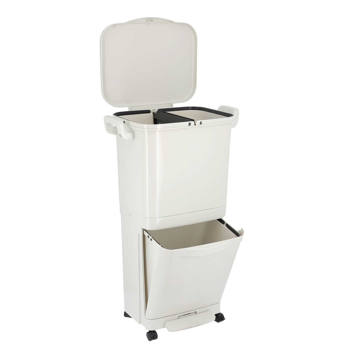 Balde Do Lixo Cinza Claro Com Compartimentos 30+15L