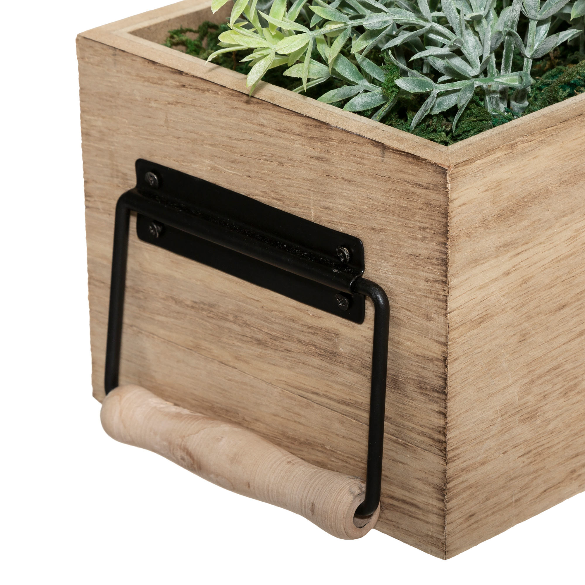 Florero De Madera C/Plantas Artif.25.5Cm