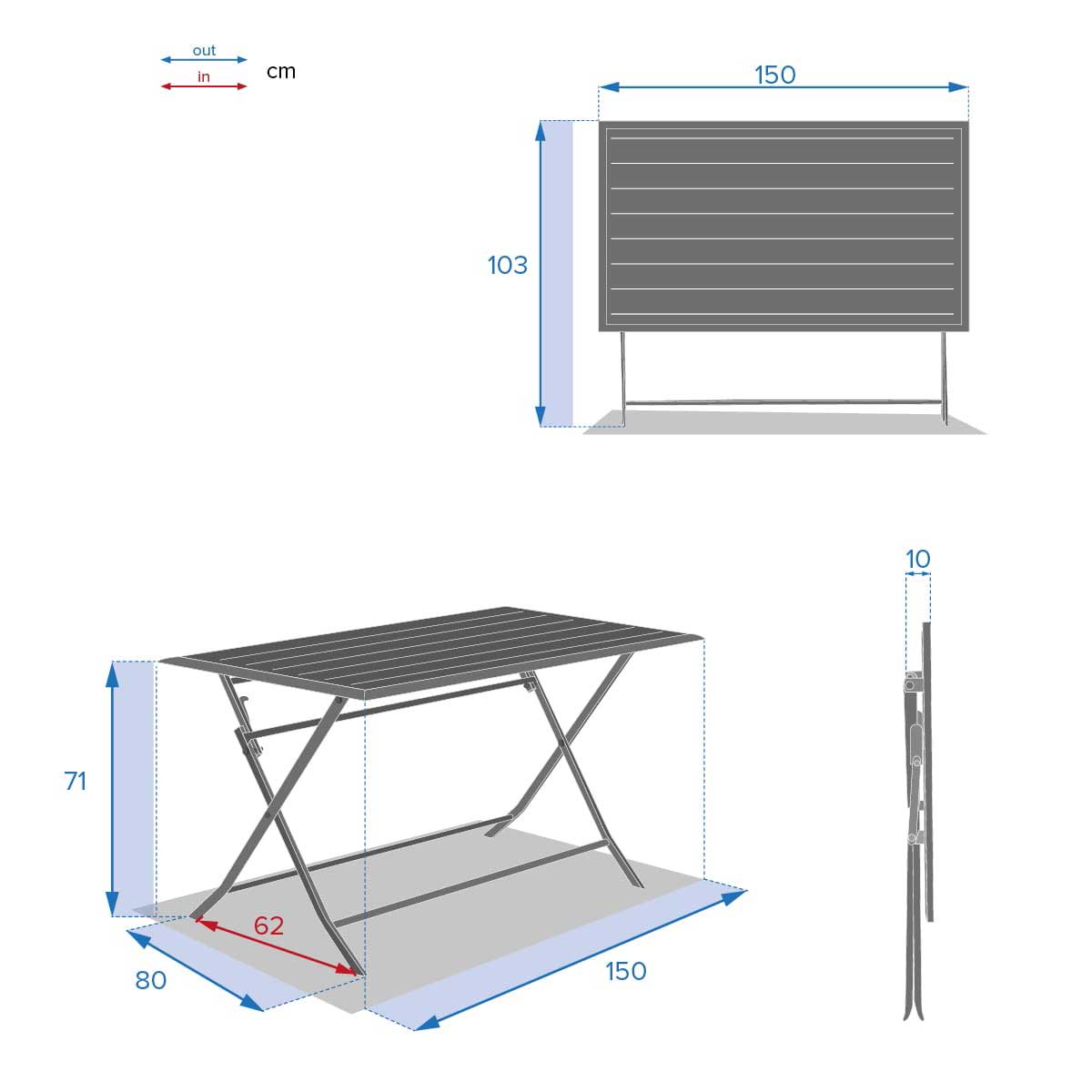 Mesa plegable AZUA gris grafito