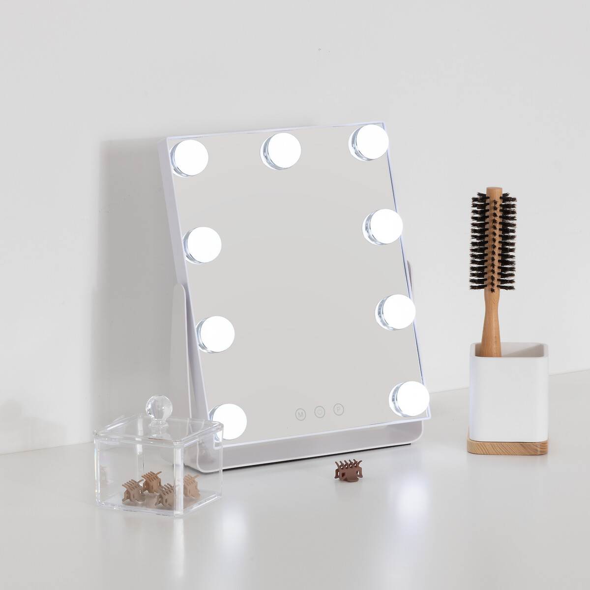 Espejo wc blanco con luz led 32cm