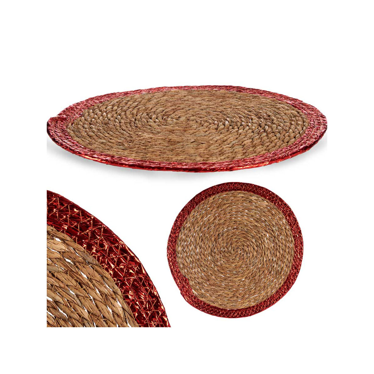 Mantel Individual Mesa Natural Con Borde Rojo