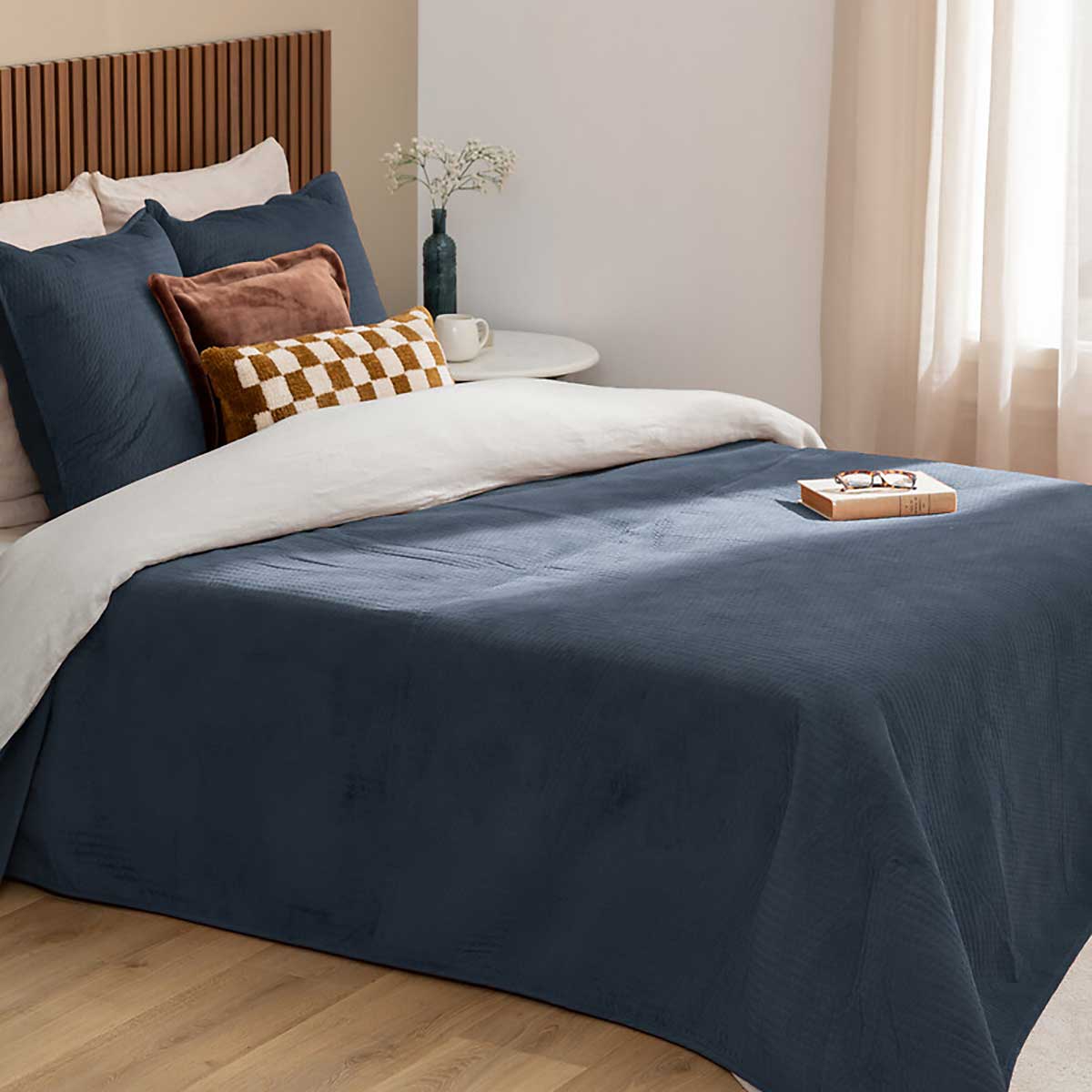 Colcha y 2 fundas de almohada LILOU azul 240x260cm