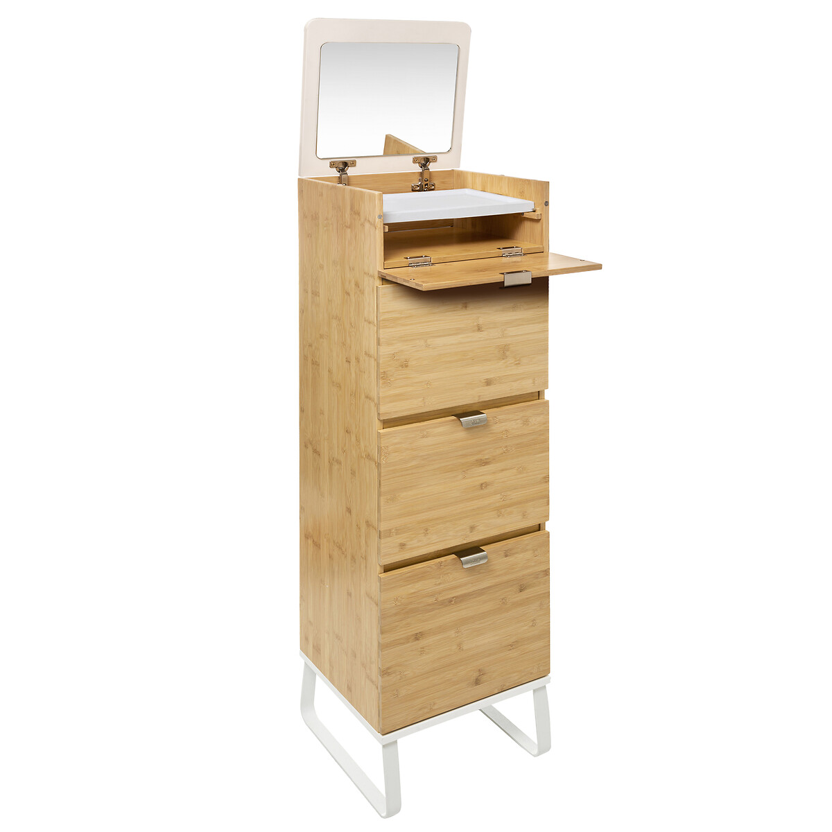 Mueble wc con espejo y cajones de bamb&uacute;