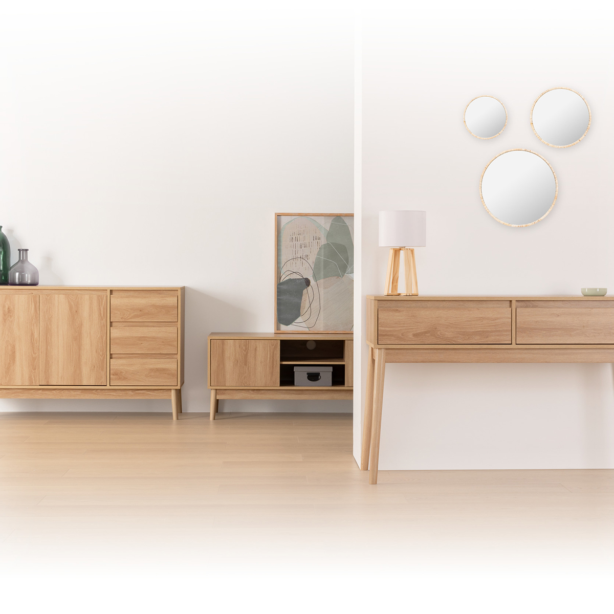 Consola Abana Bege Em MDF Com 2 Gavetas