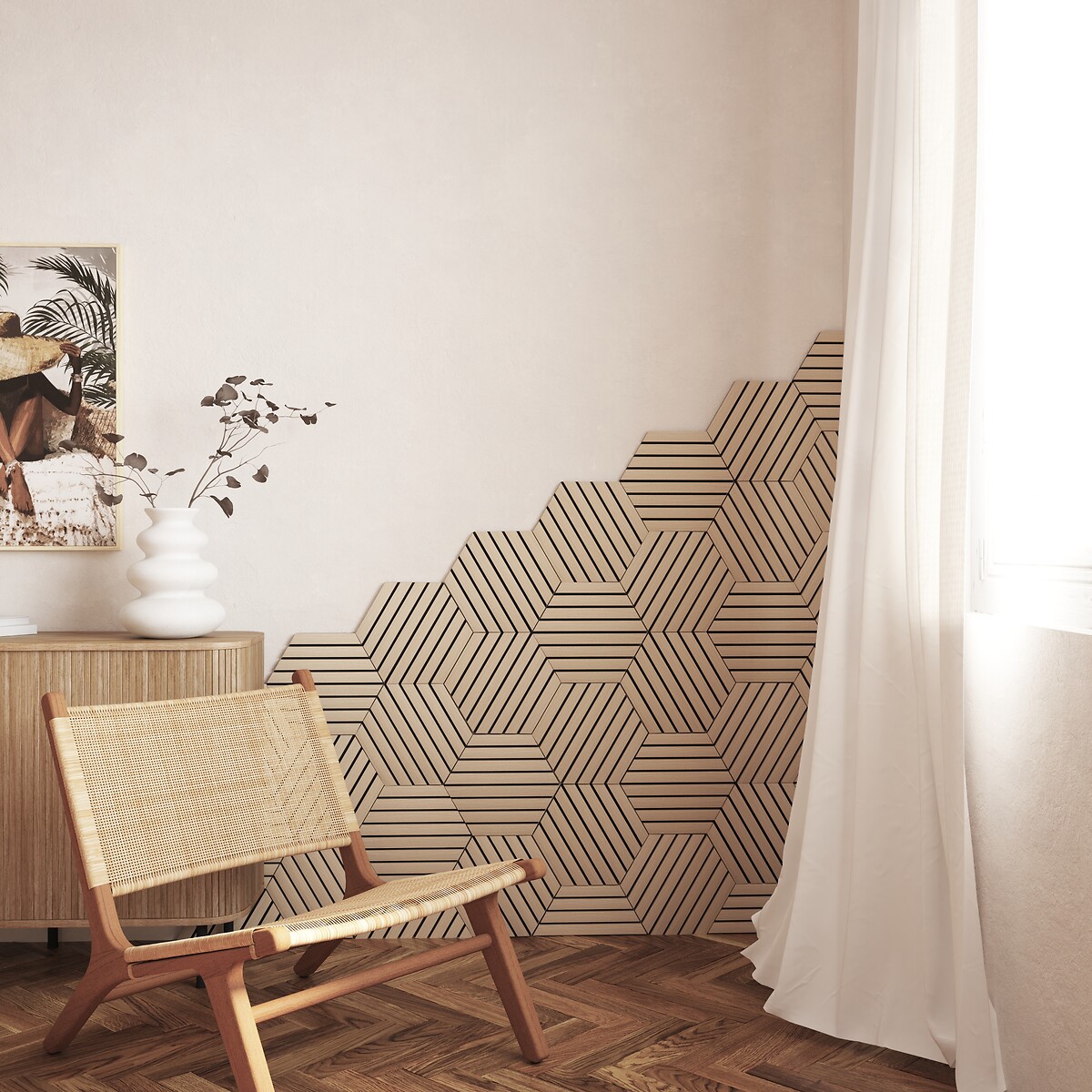 Juego 3 paneles decorativos hexagonal COLVA natura