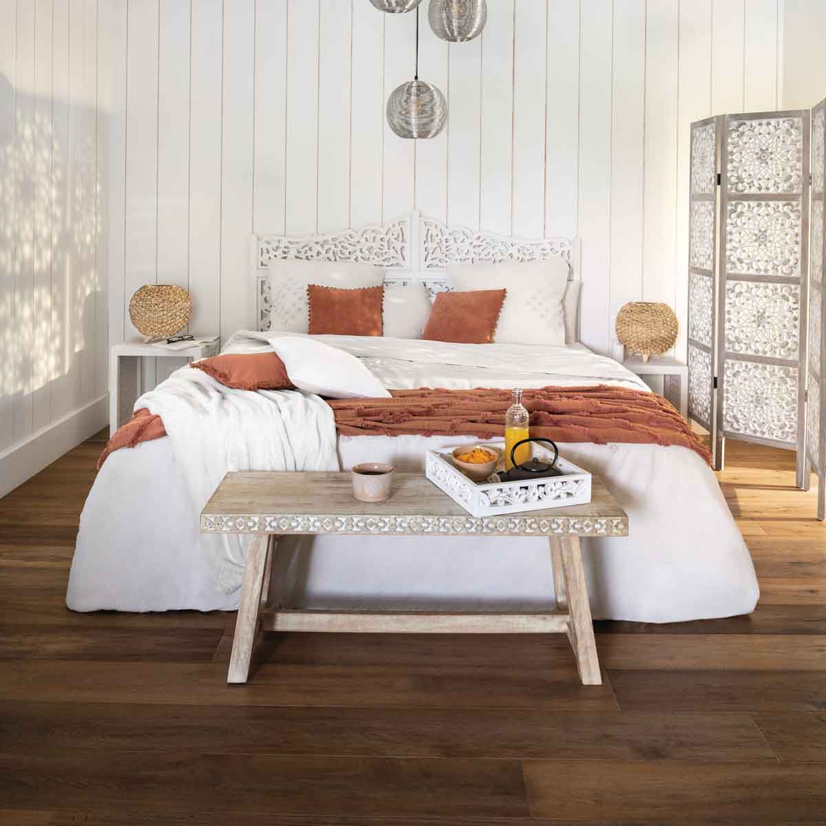 Biombo Com 3 Pain&eacute;is Em Madeira Branco Etnik
