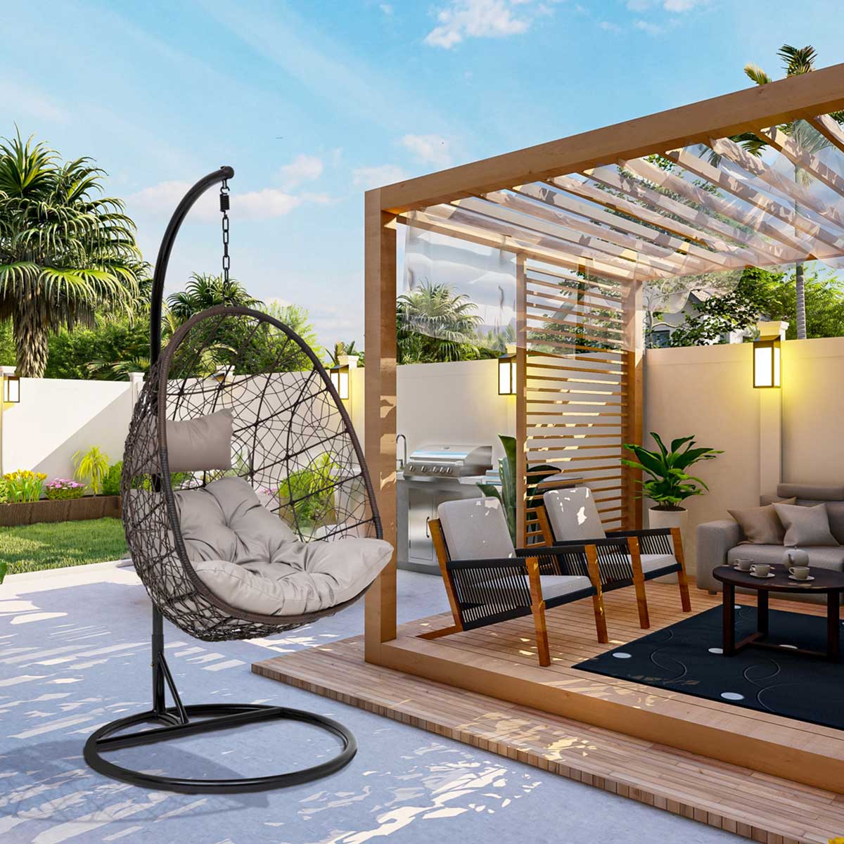 Silla Columpio Negro Con Coj&iacute;n Beige