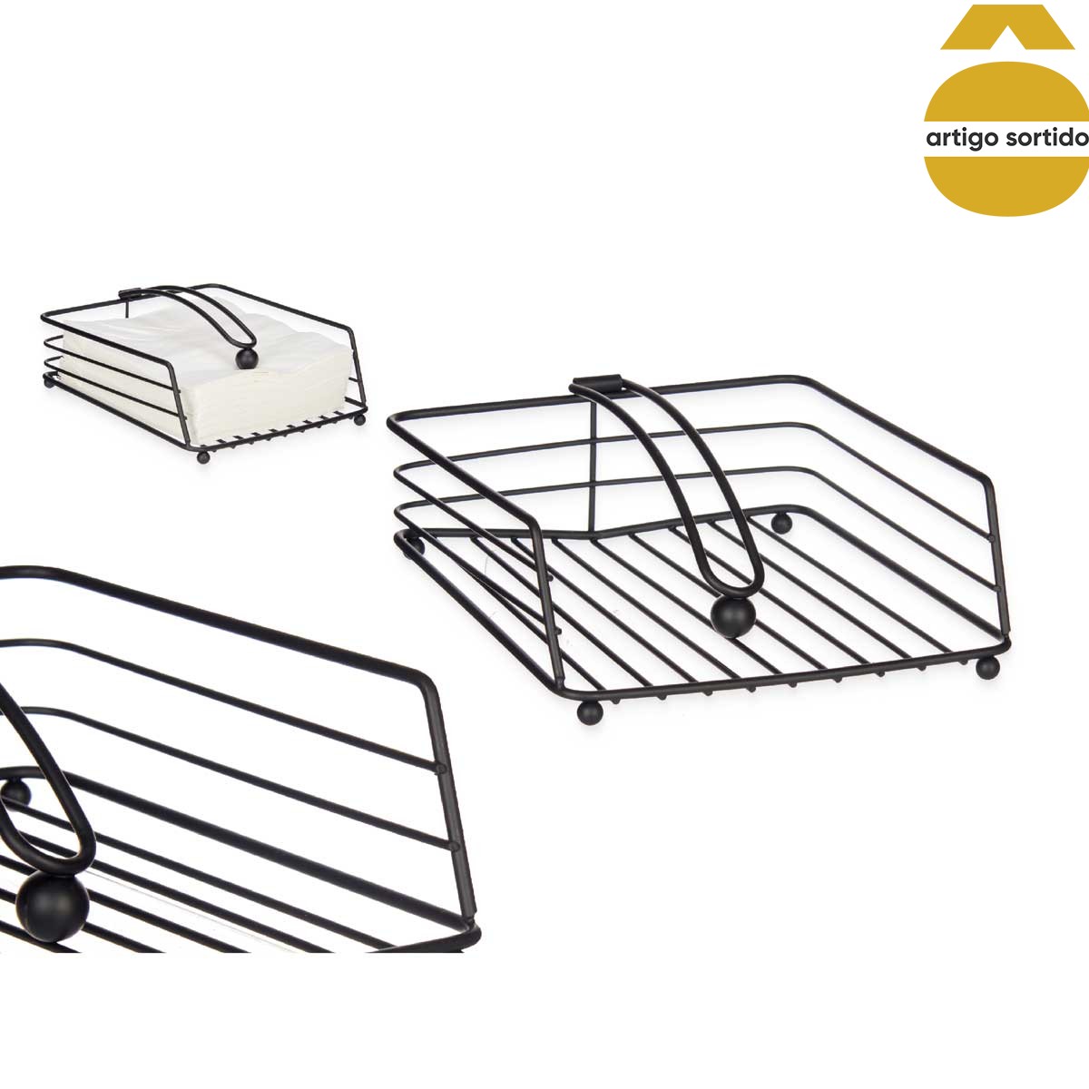Suporte Para Guardanapos Preto Em Metal