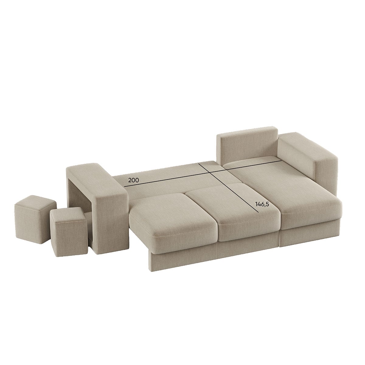 Sof&aacute; cama con chaise longue TRENTO beige