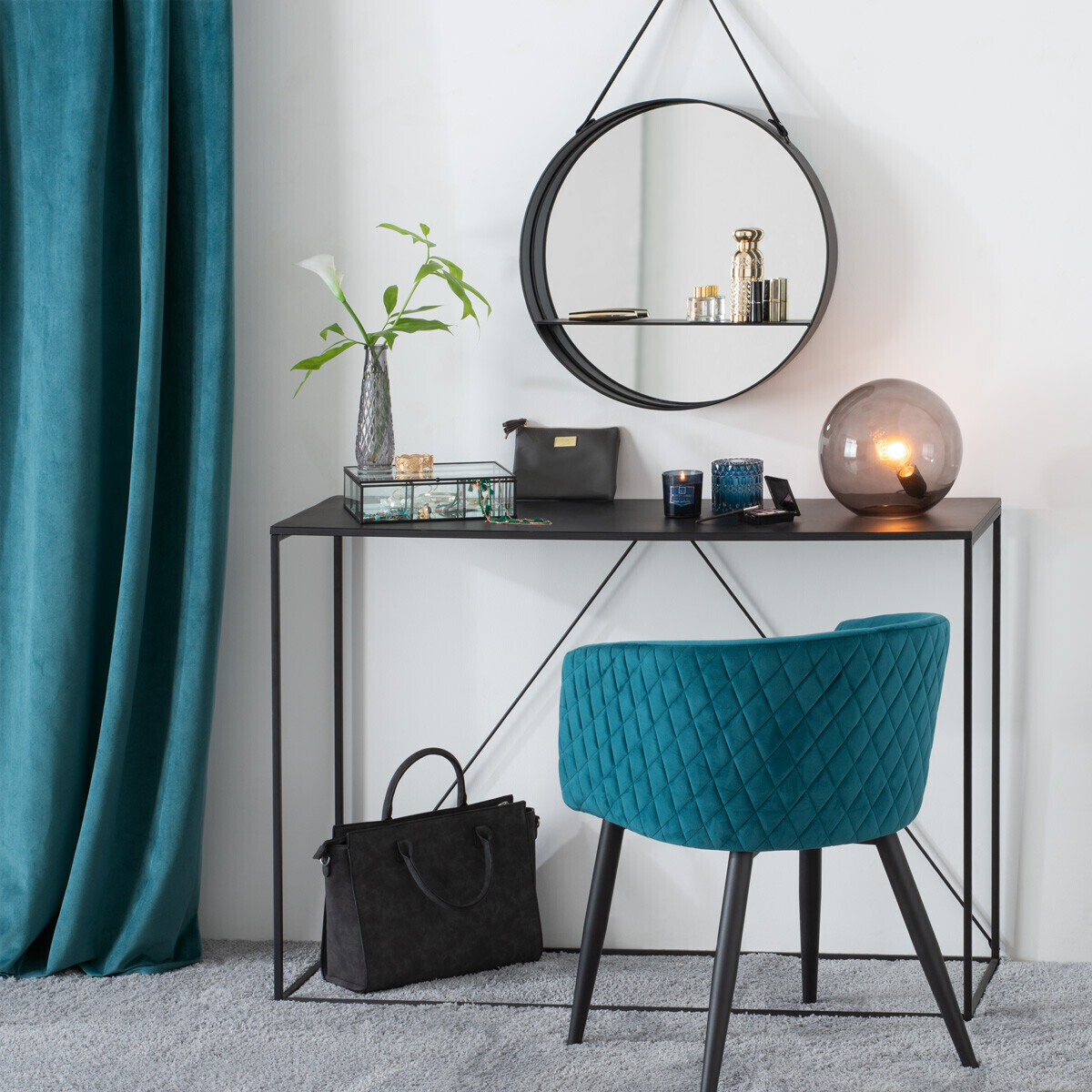 Sillón Marlo Azul Terciopelo 55x5x76Cm