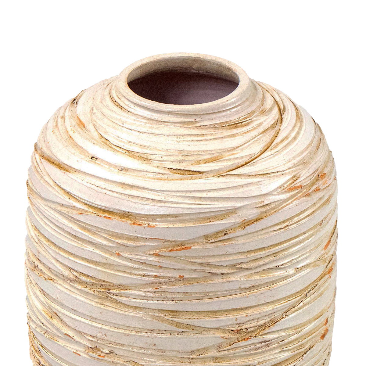 Jarrón De Cerámica A Rayas Beige 20Cm