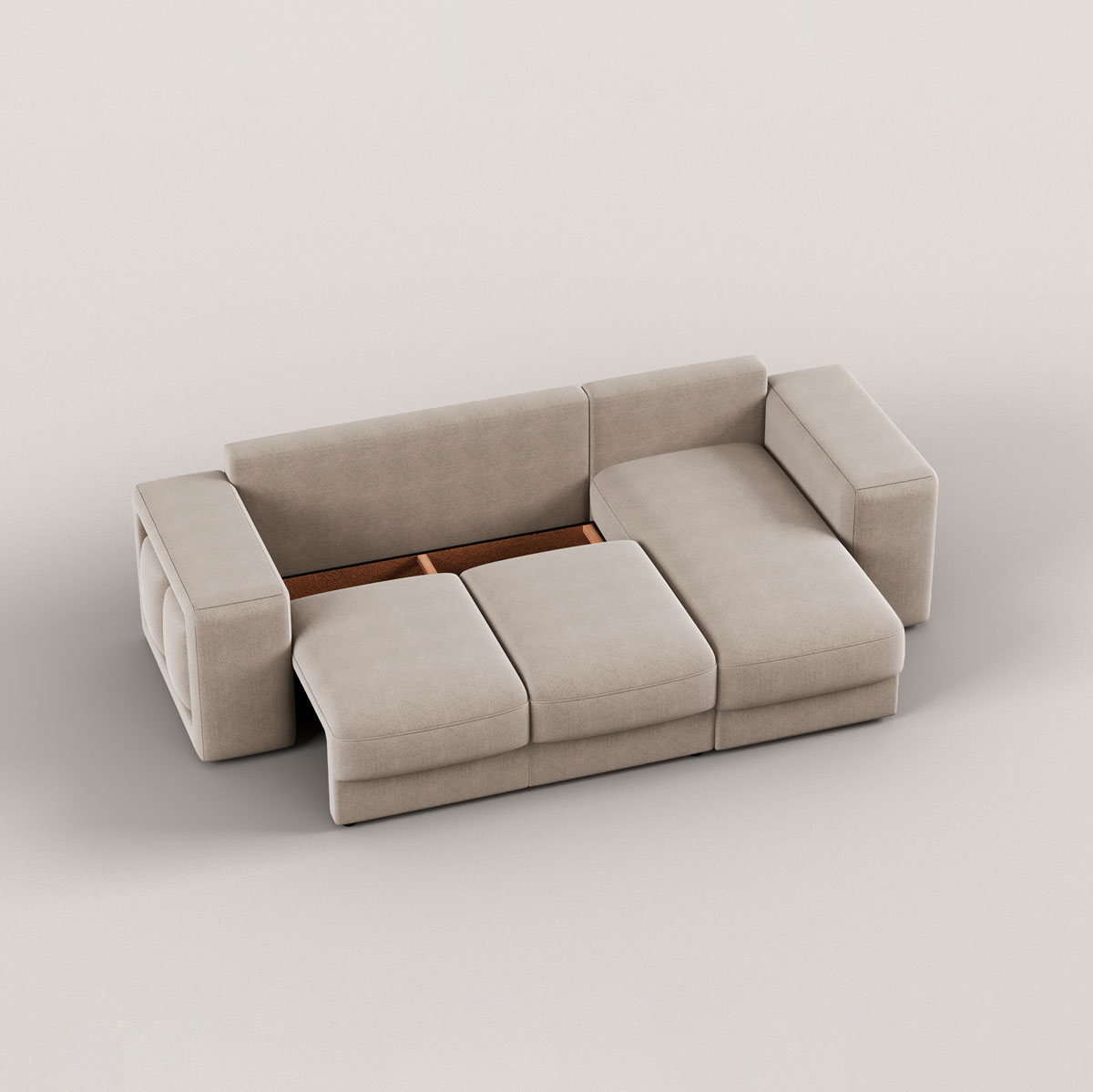 Sof&aacute; cama TRENTO taupe con chaise longue