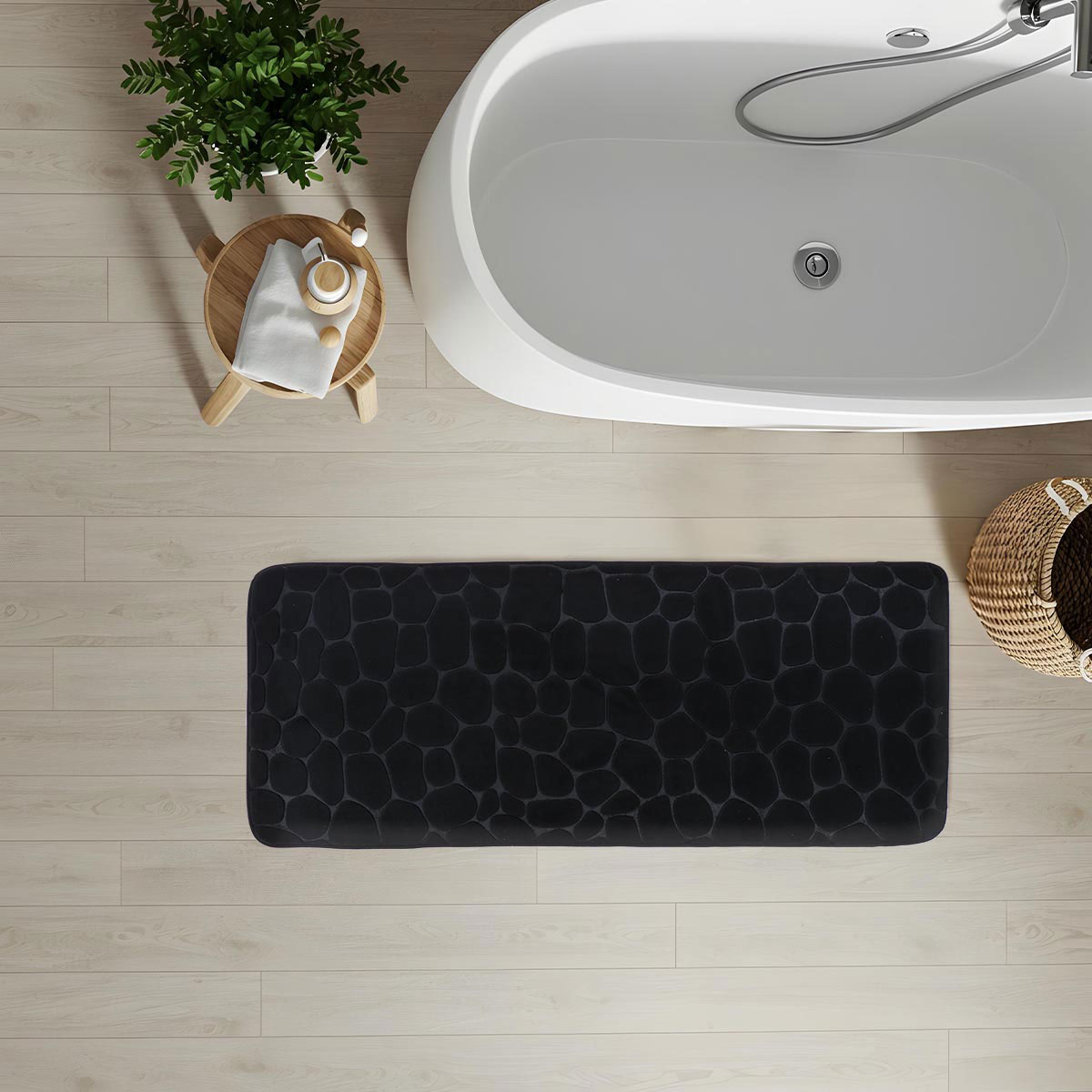 Alfombra de ba&ntilde;o microfibra MEMOIRE negro 45x120cm