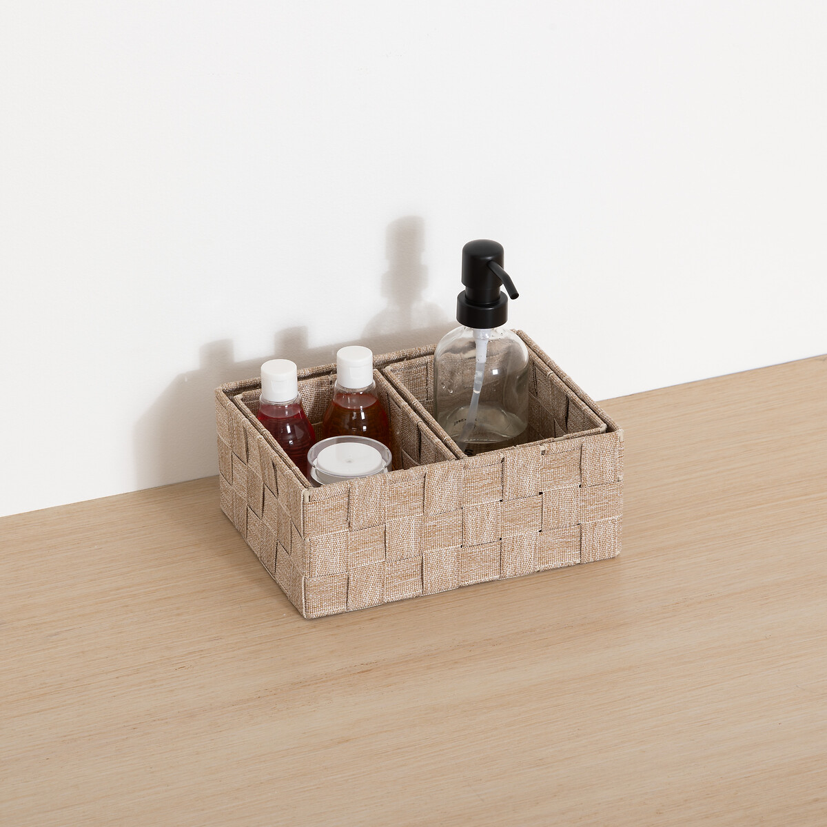 Juego de 3 cestas wc beige de poli&eacute;ster