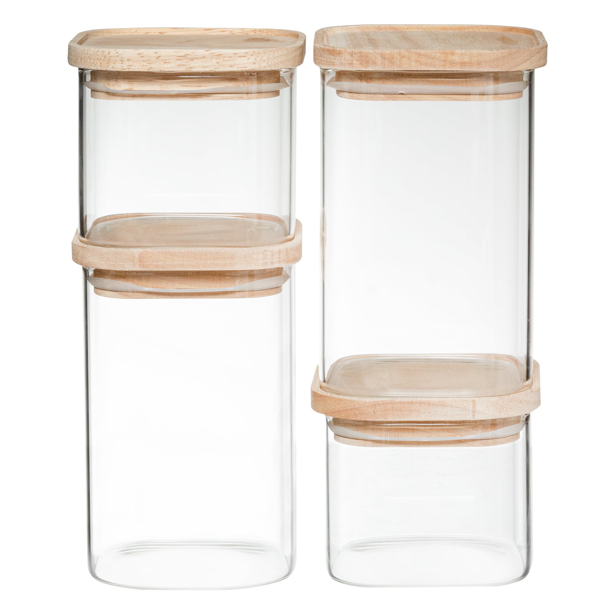 Set de 4 tarros de vidrio apilables
