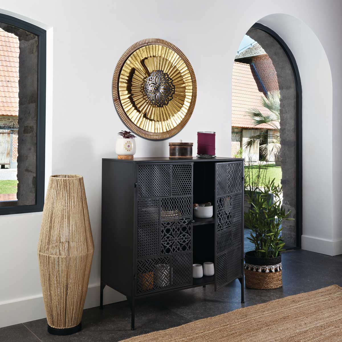 L&aacute;mpara De Pie Aissa Beige De Mdf 83Cm 