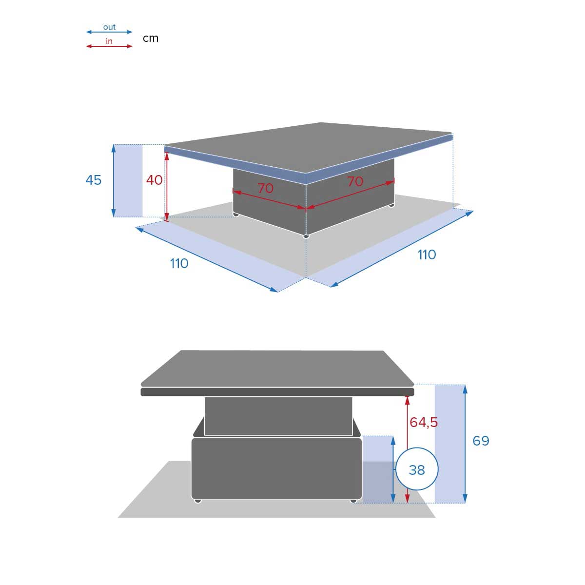 Mesa Cuadrada Moor&eacute;a 110x110x45/69Cm